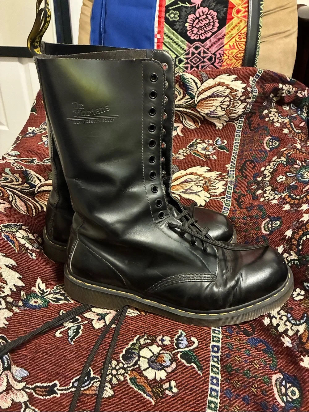 Dr. Martens Black Leather High Lace-Up Combat Boots 14 eye